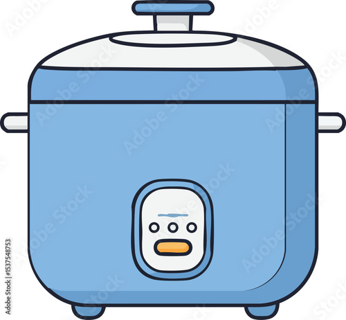 Blue electric rice cooker kitchen appliance household cooking equipment vector illustration 