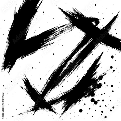 Expressive Black Brush Strokes and Ink Splatters on Light Background
