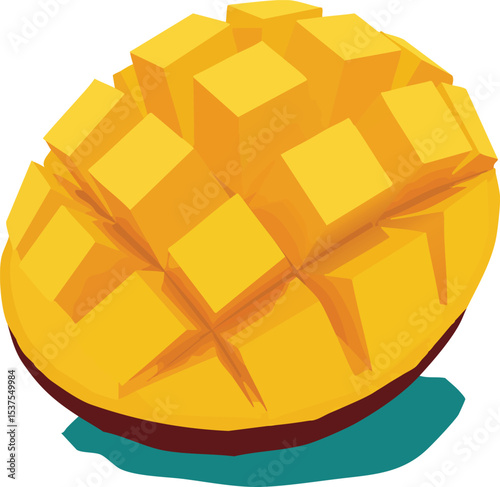 Mango fruit cut into cubes with yellow flesh and brown skin vector illustration 