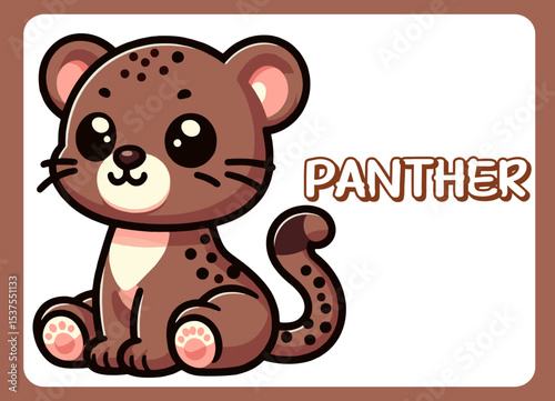 Cute little panther happy smile cartoon illustration.
