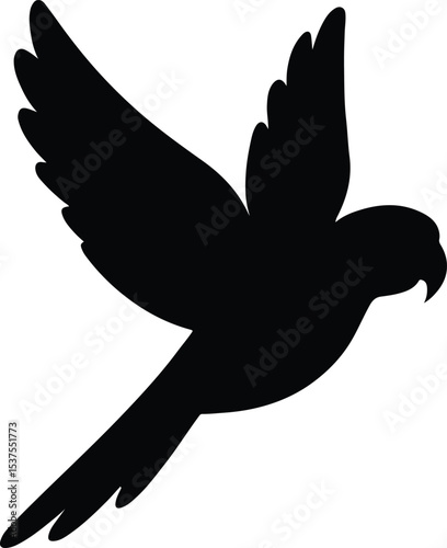 Silhouette parrot flying wings spread flat vector illustration