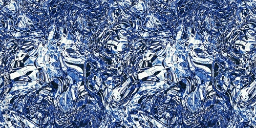 Dye wash indigo blue textur border fabric effect background. Seamless edging trim pattern in masculine Japanese block print style. Perfect for washing tape, ribbon and banner design