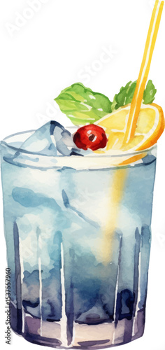 Vector watercolor painted cocktail. Hand drawn design elements isolated on white background.