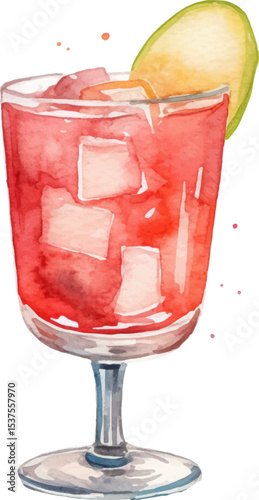 Vector watercolor painted cocktail. Hand drawn design elements isolated on white background.
