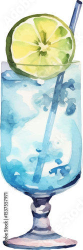 Vector watercolor painted cocktail. Hand drawn design elements isolated on white background.