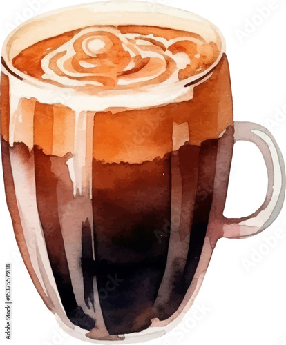 Watercolor painted coffee cup. Hand drawn design element isolated on white background.