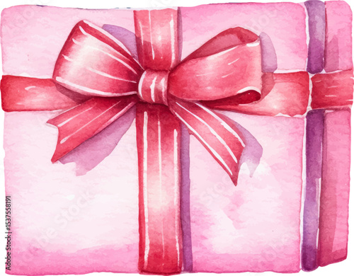 Vector watercolor painted gift box. Hand drawn holiday design element isolated on white background.