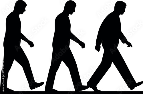 Three Men Walking Silhouette – Group Side View Walking Sequence Vector

