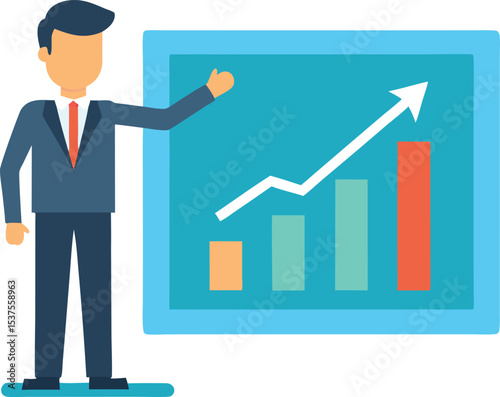 Businessman presenting upward trending bar graph growth success