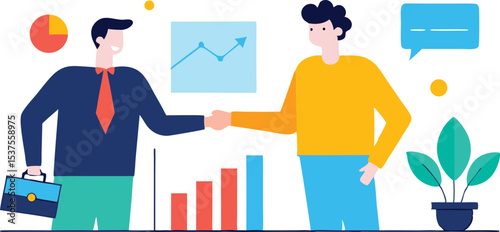 Businessmen shaking hands successful partnership deal growth