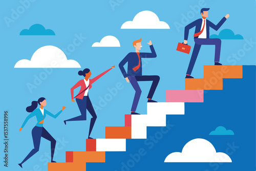 Businesspeople climbing steps towards success teamwork collaboration