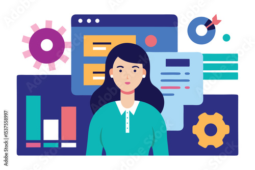 Businesswoman data analyst charts graphs reports website