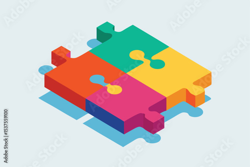 Colorful interlocking puzzle pieces teamwork collaboration solution