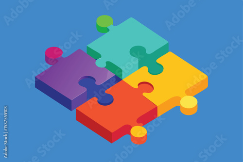 Colorful interlocking puzzle pieces teamwork collaboration success