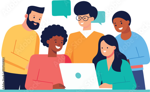 Diverse team collaboration laptop brainstorming project
