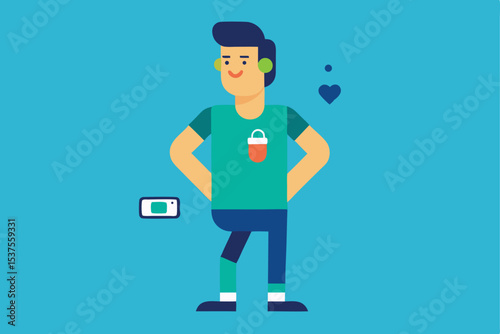 Happy man standing with hands on hips cartoon illustration