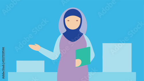 Muslim woman business professional welcoming client holding folder