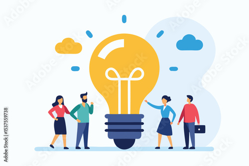 Team brainstorming innovative ideas big lightbulb concept