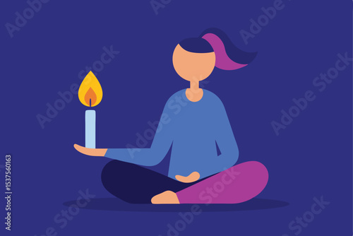 Woman meditating peacefully holding a lit candle