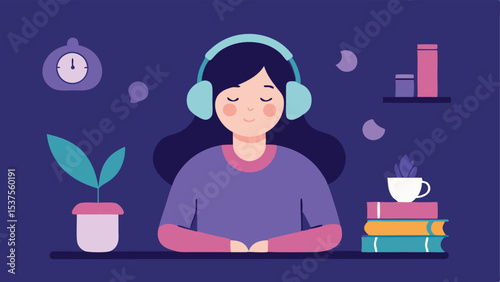 Woman relaxing at home listening to music with headphones