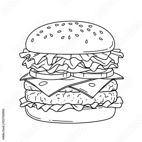 Line icon of a detailed hamburger with layers of ingredients  