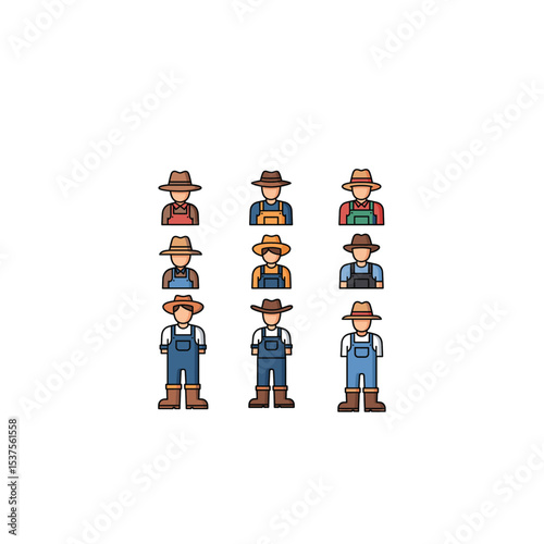 Farmer and Agricultural Worker Icon Set