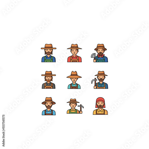 Farmer and Agricultural Worker Icon Set