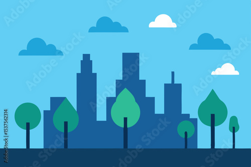Urban Skyline Illustration Cityscape with Trees and Clouds