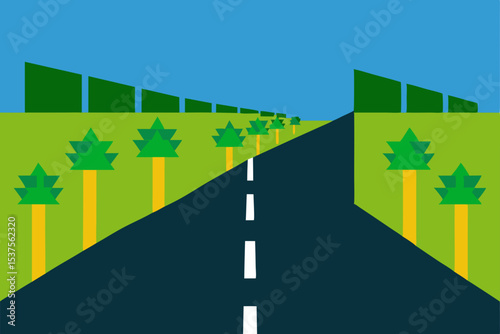 Green highway path to success, through nature's landscape to the city sky