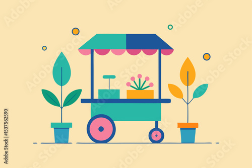 Vibrant Flower Cart Illustration A Charming Springtime Design