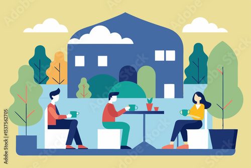 Relaxing Outdoor Coffee Break Friends Enjoying a Peaceful Patio Moment