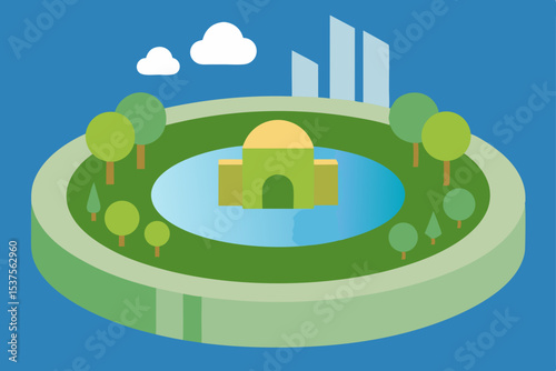 Urban Oasis City Park Design Concept with Modern Architecture and Lush Greenery