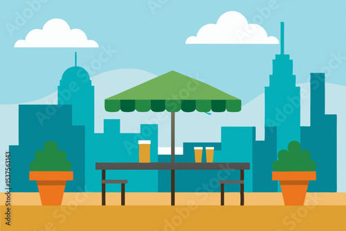 City Rooftop Patio Enjoying Drinks with a Skyline View