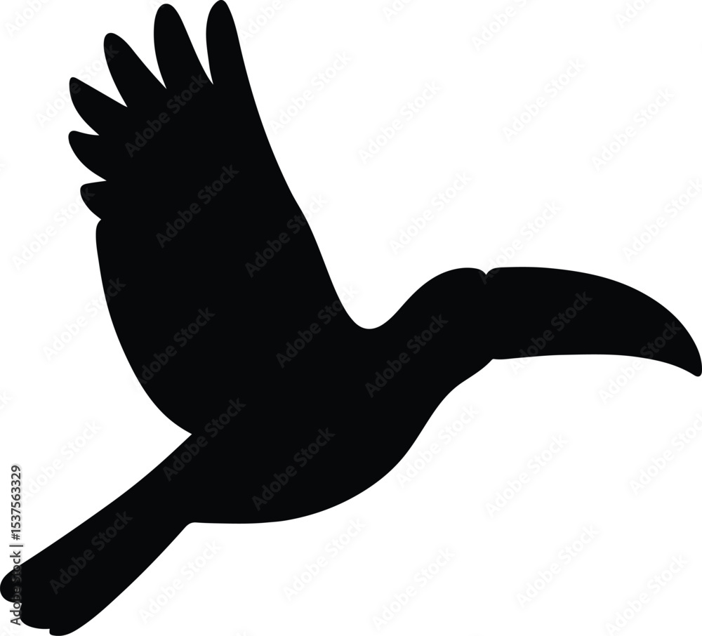 Fototapeta premium Silhouette toucan bird flying wildlife animal vector illustration