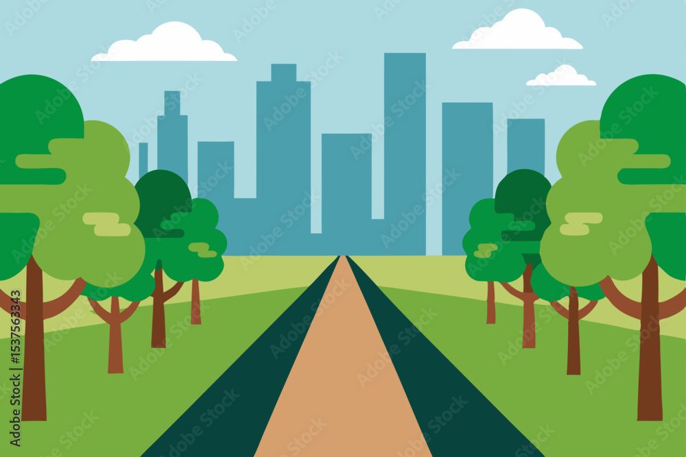 Obraz premium Scenic Road Leading to the City A Journey Through Nature and Urban Landscapes