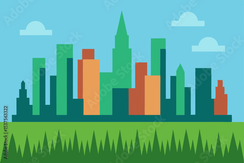Vibrant Cityscape A Flat Design Illustration of Urban Skyline