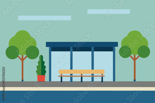 Tranquil Bus Stop A Serene Illustration of Public Transportation