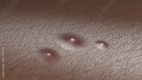 Skin surface acne growing shrink gel drop macro, looped switch