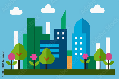 Vibrant Cityscape Urban Green Spaces and Modern Architecture