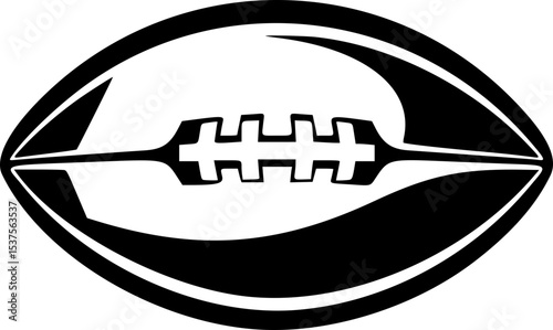 Stylized American Football Black and White Silhouette Vector Art. Monochrome Sports Equipment Emblem Logo Tattoo Design