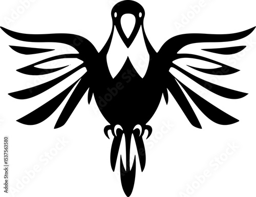 Flying Bird Portrait Vector. Black and White Monochrome Silhouette. Hawk Eagle Raptor Tattoo Design. Animal Illustration