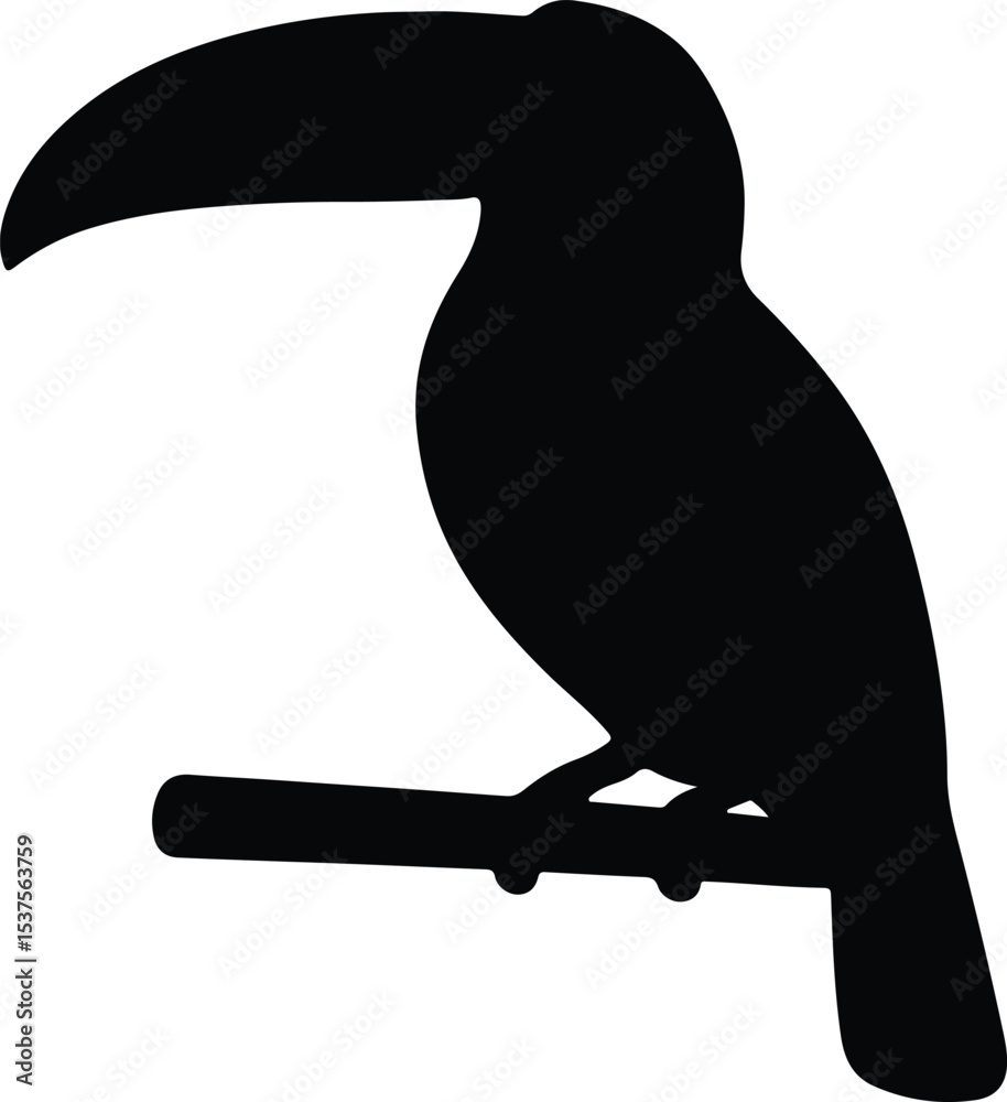 Fototapeta premium Silhouette Toucan bird perching on branch vector illustration