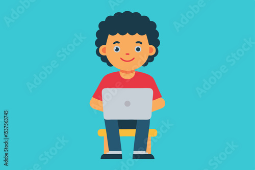 Happy Boy Using Laptop Digital Learning and Online Fun