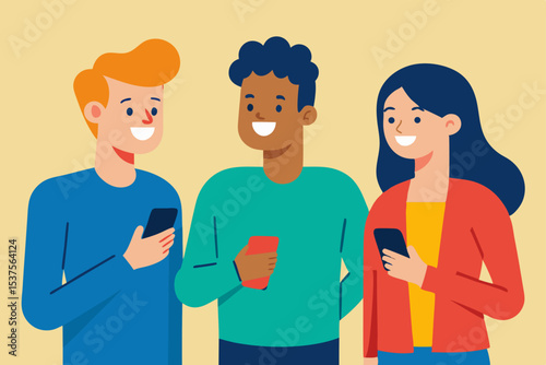 Connecting Through Technology Friends Sharing Moments on Smartphones