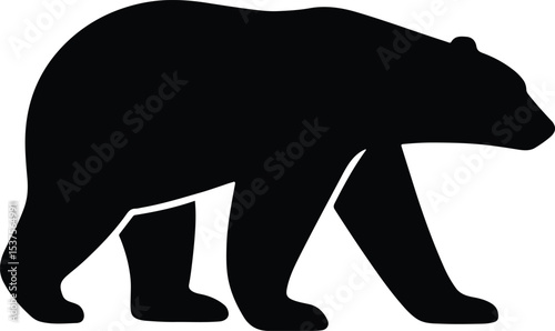 Silhouette walking bear black and white vector illustration
