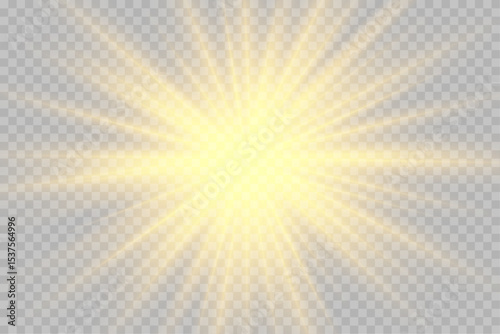 Vector transparent sunlight with lens flare effect. Overlays, light, Sun, sunrays, overlays, light transitions, lens flare, light leaks and glare.  Sunlight flare light.