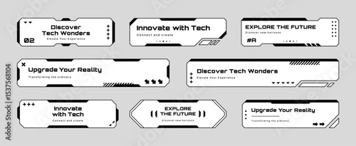 Hud text box frame vector layout for future interface design and cyber graphic element. Technology and innovation concept.