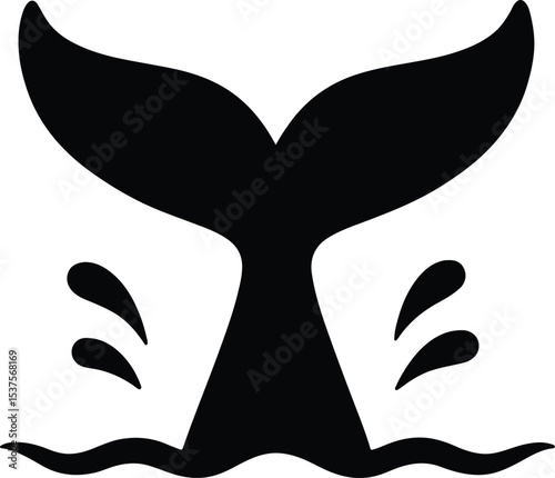 Silhouette whale tail above water vector illustration