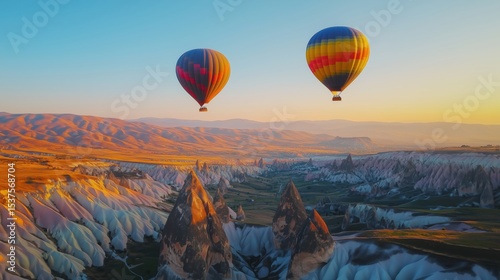 Hot air balloon ride over the bizarre cliffs of Cappadocia during sunrise. An unforgettable adventure in one of the most picturesque corners of Turkey.