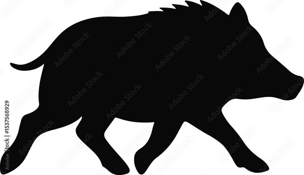Fototapeta premium Silhouette wild boar running black flat vector illustration
